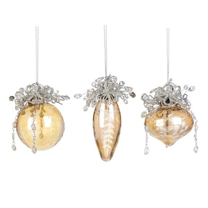 Kerstbal goud ovaal met parels