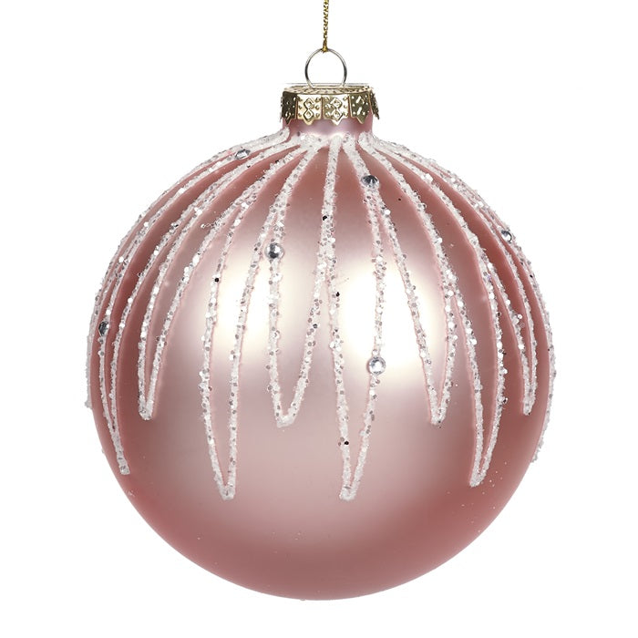 Glazen roze kerstbal met glitter druppels