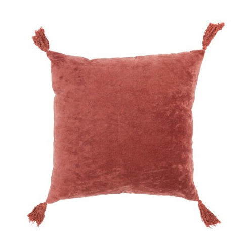 Kussen velvet, rood/oranje, kwastjes