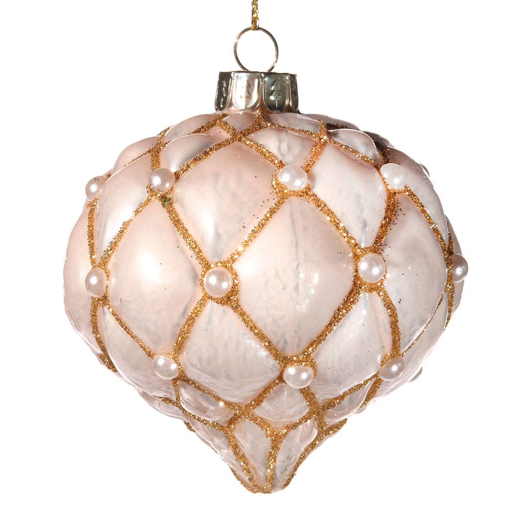 Kerstbal roze/goud/wit