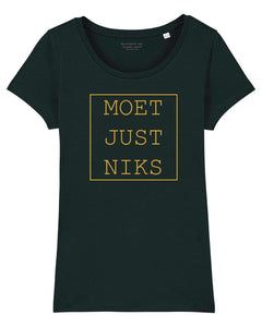 T-shirt "moet just niks" zwart/goud (v)