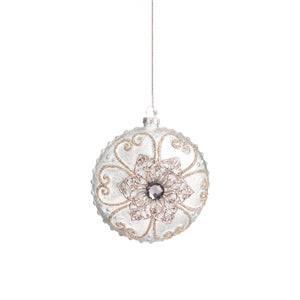 Kerstbal rond blauw/zilver