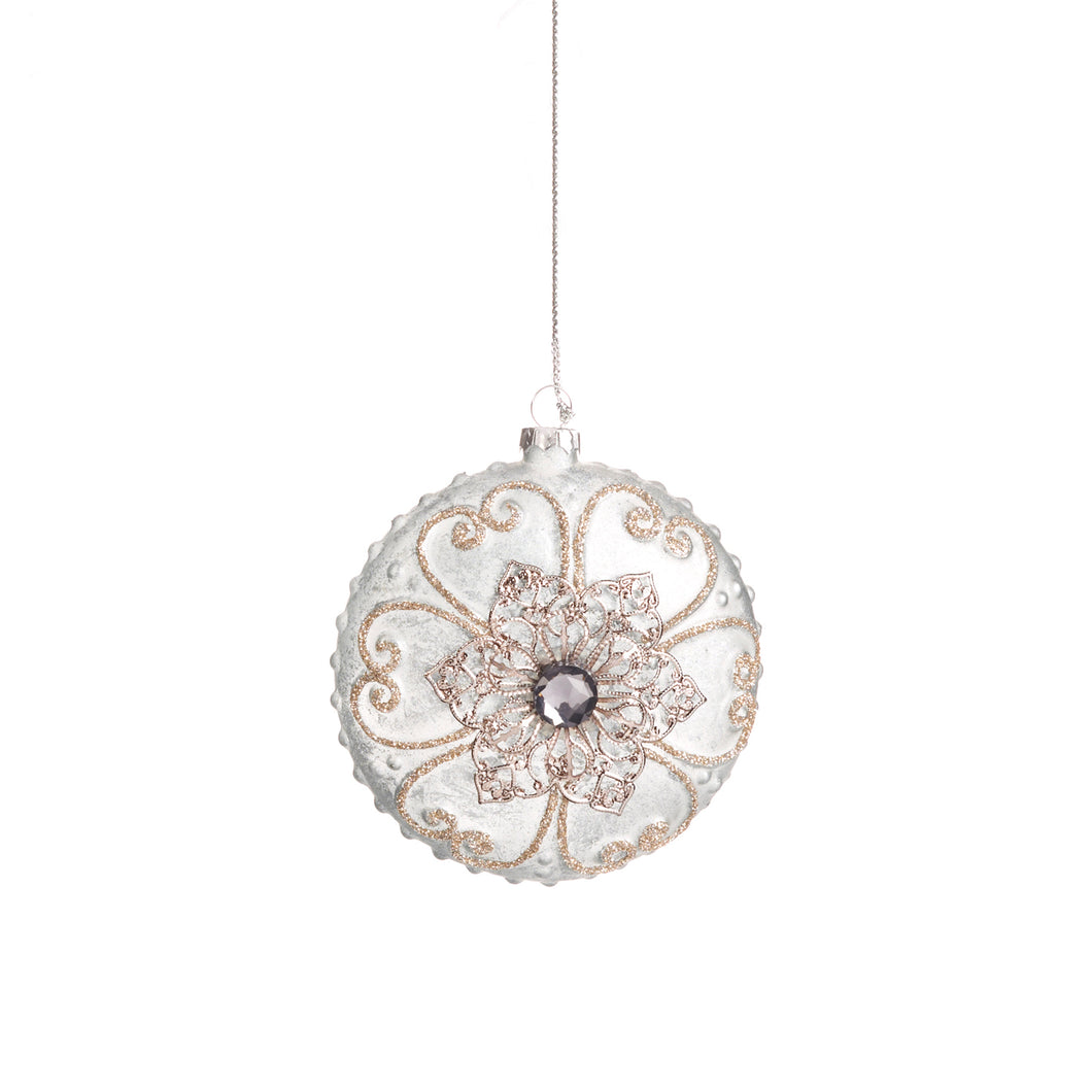 Kerstbal rond blauw/zilver